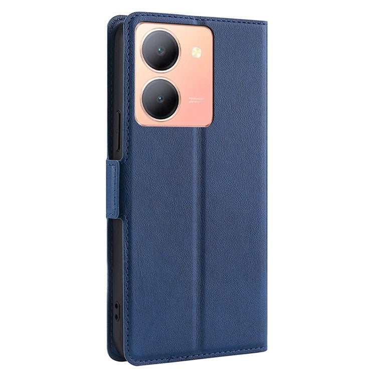 Card Slot Phone Case for vivo Y78 5G , TPU+PU Leather Shell Shockproof Phone Stand Cover - Blue