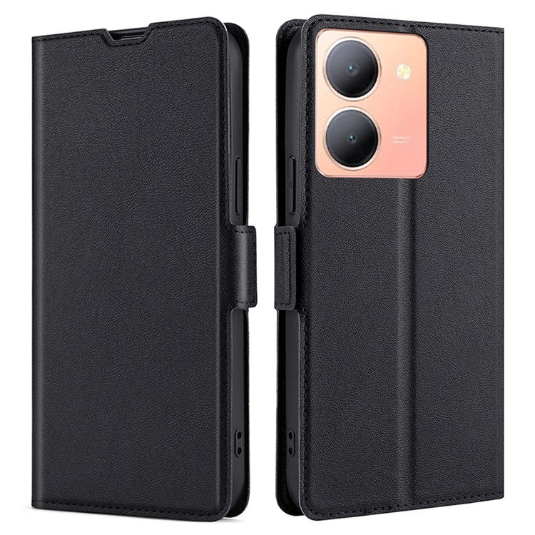 Card Slot Phone Case for vivo Y78 5G , TPU+PU Leather Shell Shockproof Phone Stand Cover - Black