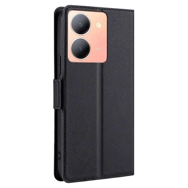 Card Slot Phone Case for vivo Y78 5G , TPU+PU Leather Shell Shockproof Phone Stand Cover - Black