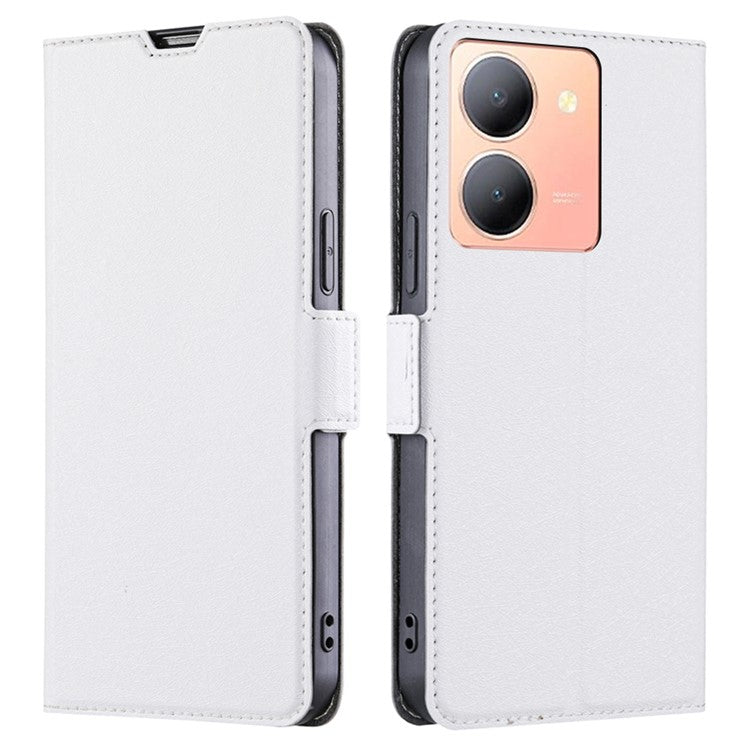 Card Slot Phone Case for vivo Y78 5G , TPU+PU Leather Shell Shockproof Phone Stand Cover - White