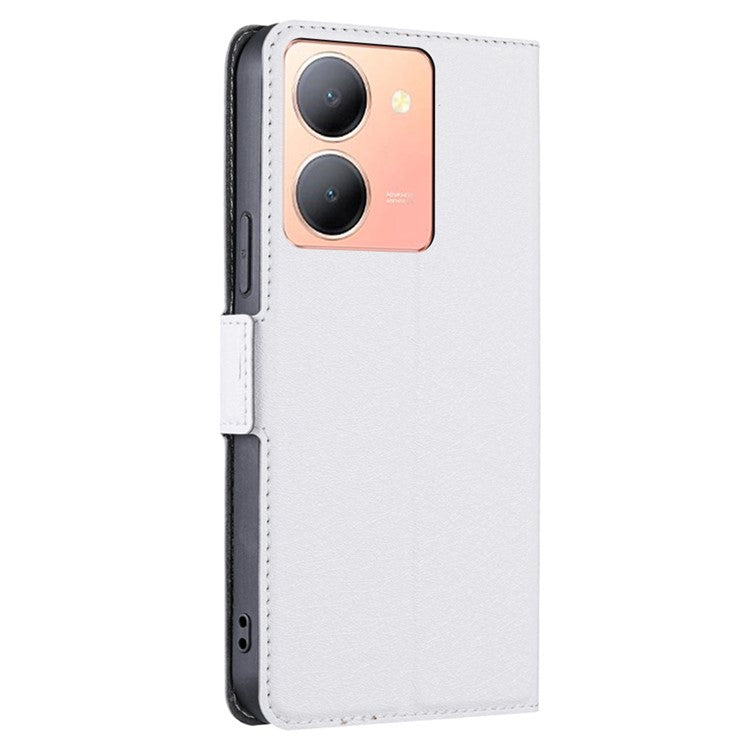 Card Slot Phone Case for vivo Y78 5G , TPU+PU Leather Shell Shockproof Phone Stand Cover - White