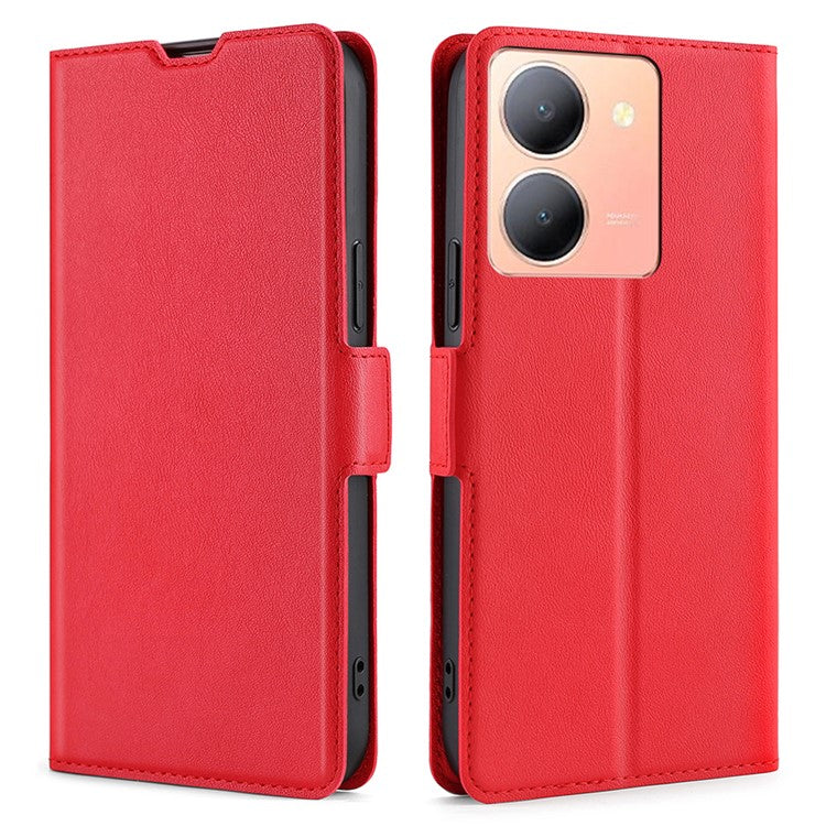 Card Slot Phone Case for vivo Y78 5G , TPU+PU Leather Shell Shockproof Phone Stand Cover - Red