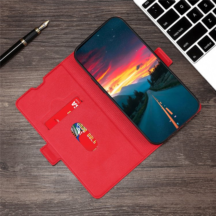 Card Slot Phone Case for vivo Y78 5G , TPU+PU Leather Shell Shockproof Phone Stand Cover - Red