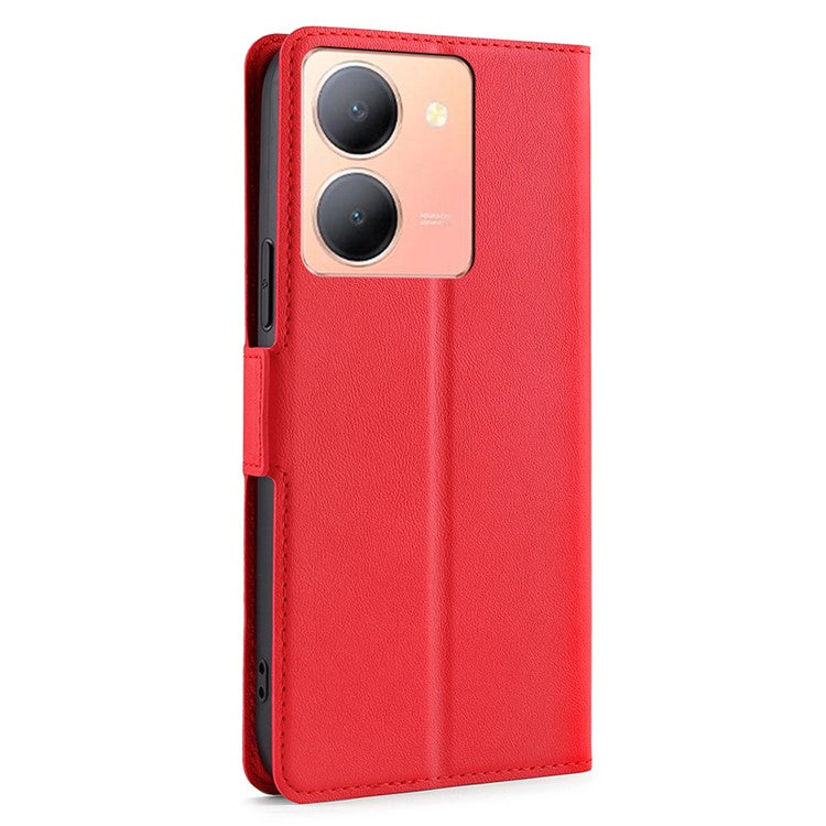 Card Slot Phone Case for vivo Y78 5G , TPU+PU Leather Shell Shockproof Phone Stand Cover - Red