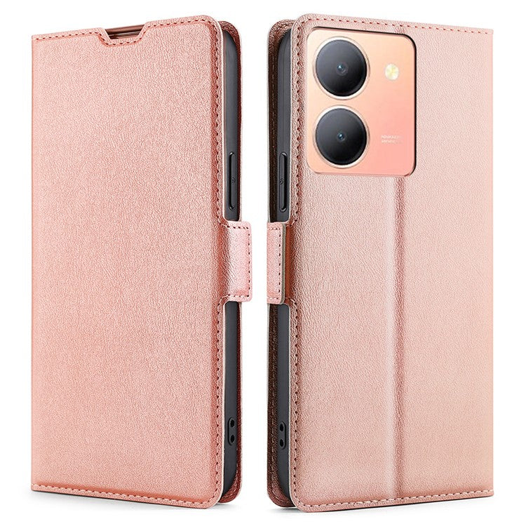 Card Slot Phone Case for vivo Y78 5G , TPU+PU Leather Shell Shockproof Phone Stand Cover - Rose Gold