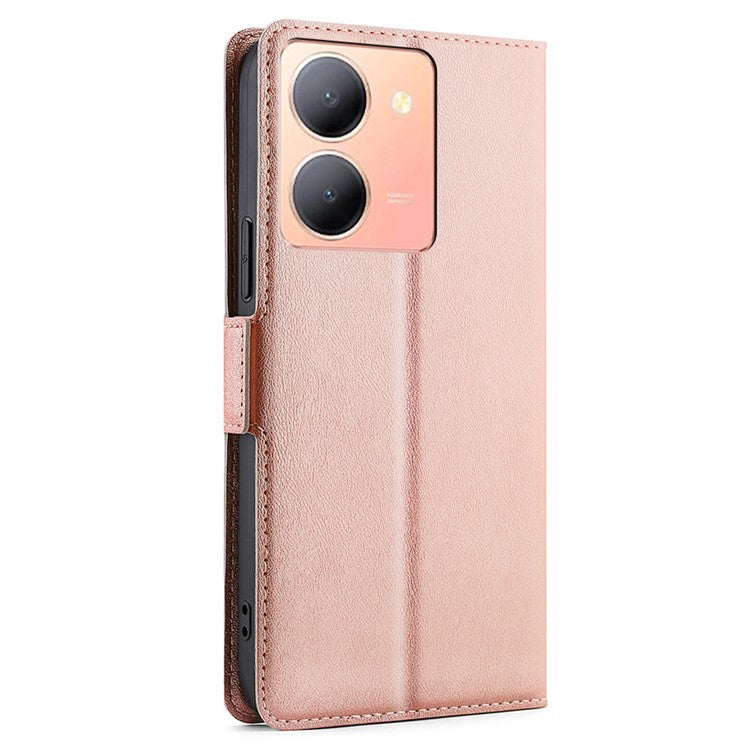 Card Slot Phone Case for vivo Y78 5G , TPU+PU Leather Shell Shockproof Phone Stand Cover - Rose Gold