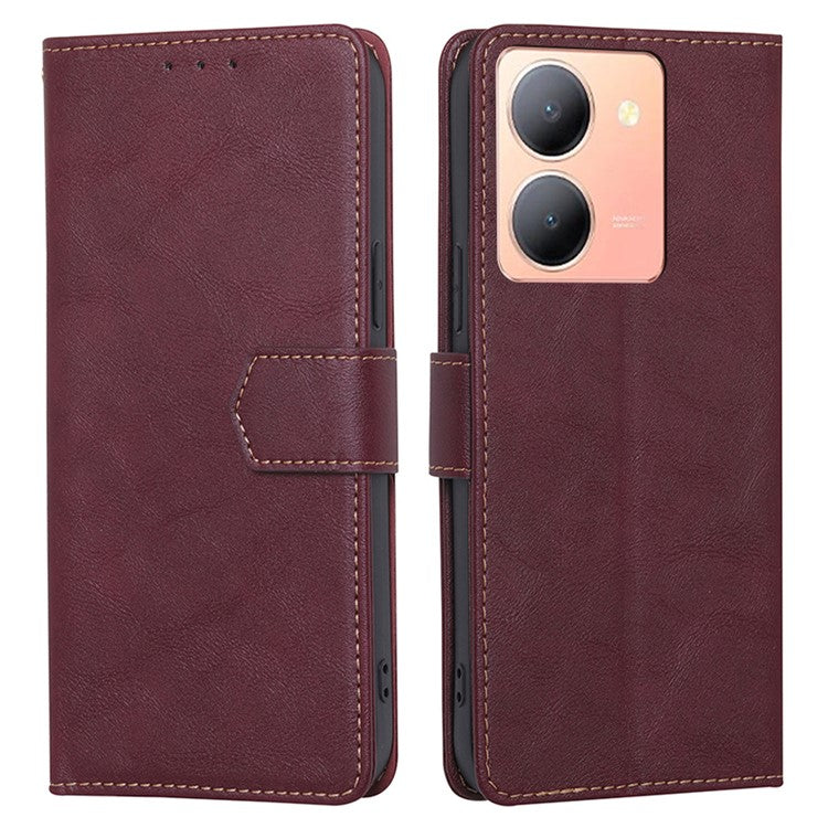 For vivo Y78 5G Cell Phone Case PU Leather Stand Cover RFID Blocking Wallet - Wine Red