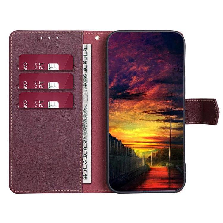 For vivo Y78 5G Cell Phone Case PU Leather Stand Cover RFID Blocking Wallet - Wine Red