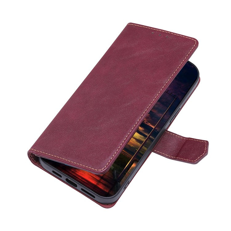 For vivo Y78 5G Cell Phone Case PU Leather Stand Cover RFID Blocking Wallet - Wine Red