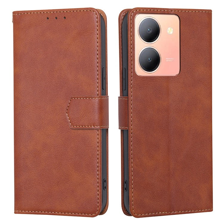 For vivo Y78 5G Cell Phone Case PU Leather Stand Cover RFID Blocking Wallet - Brown