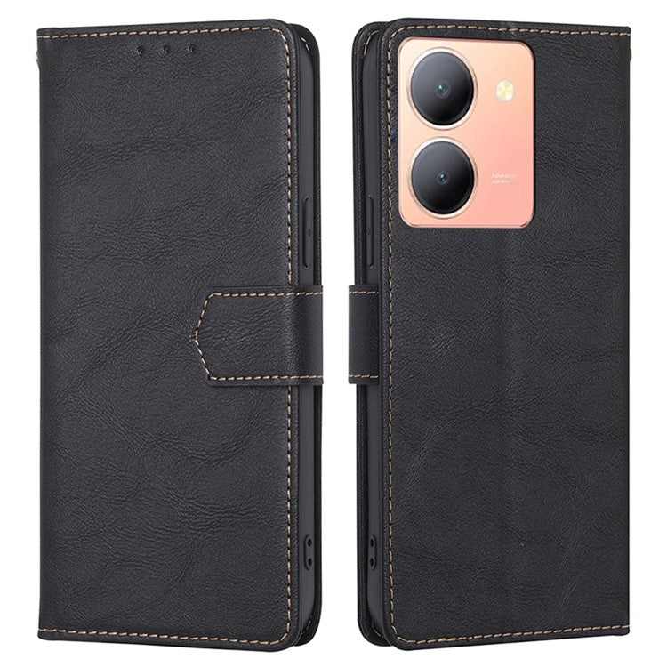 For vivo Y78 5G Cell Phone Case PU Leather Stand Cover RFID Blocking Wallet - Black