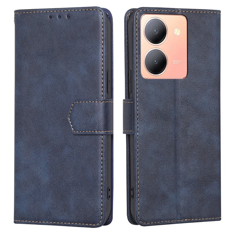 For vivo Y78 5G Cell Phone Case PU Leather Stand Cover RFID Blocking Wallet - Blue