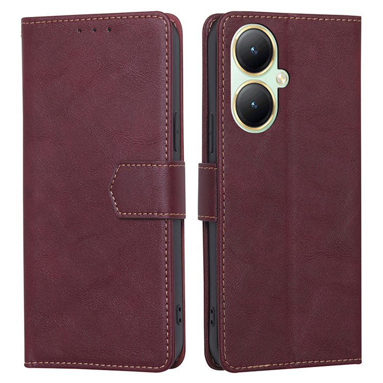 For vivo Y35m+ 5G / Y35+ 5G PU Leather Stand Cell Phone Case RFID Blocking Wallet Phone Cover - Wine Red