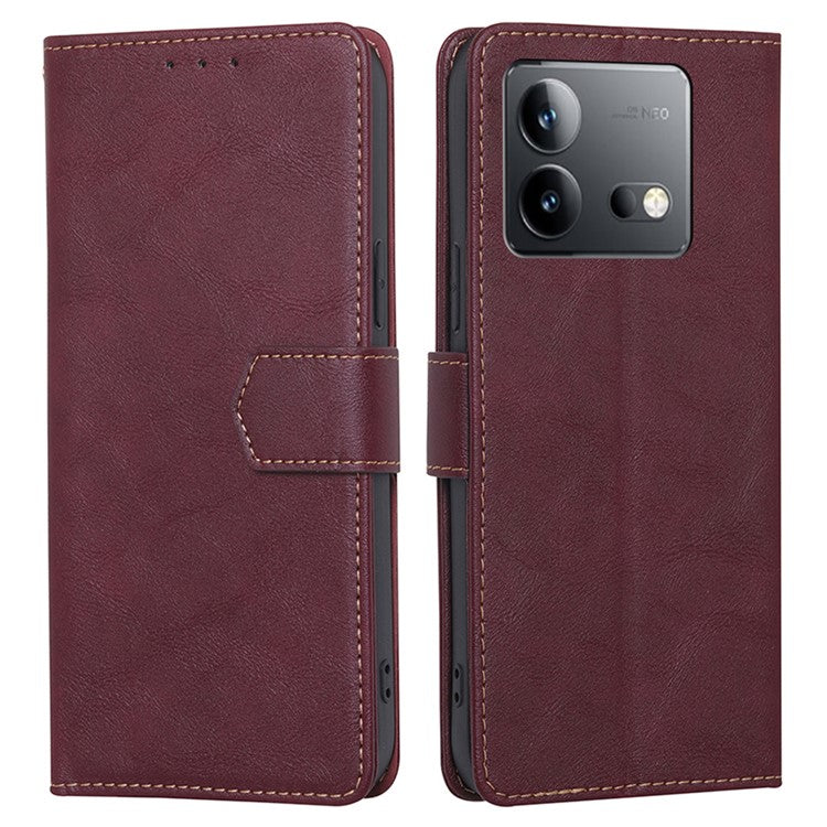 For vivo iQOO Neo8 Pro 5G / Neo8 5G Anti-Scratch PU Leather Flip Case RFID Blocking Wallet Stand Phone Cover - Wine Red