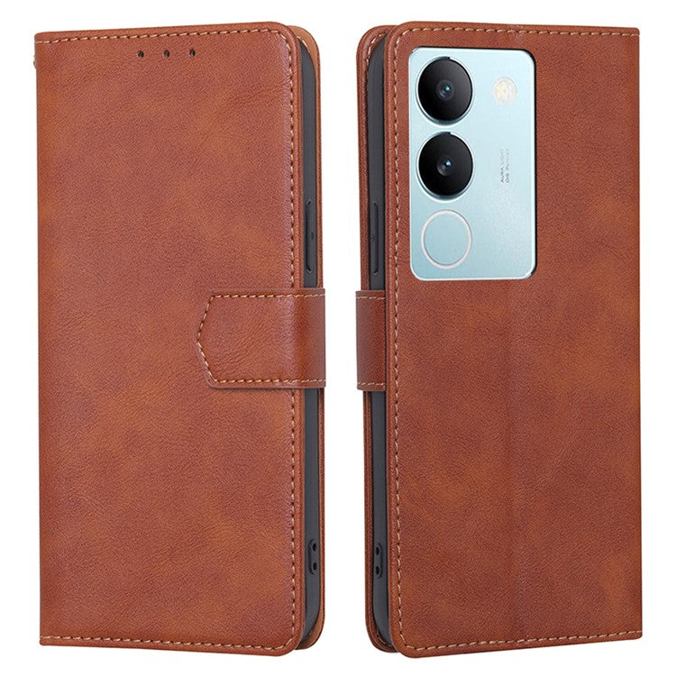 For vivo S17 5G / S17 Pro 5G RFID Blocking PU Leather Wallet Case Cowhide Texture Stand Phone Cover - Brown