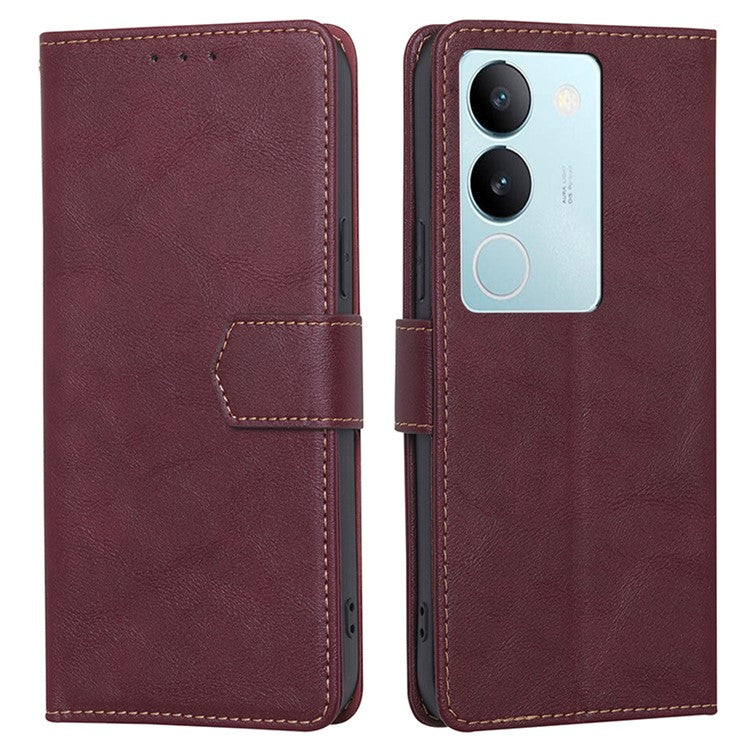 For vivo S17 5G / S17 Pro 5G RFID Blocking PU Leather Wallet Case Cowhide Texture Stand Phone Cover - Wine Red