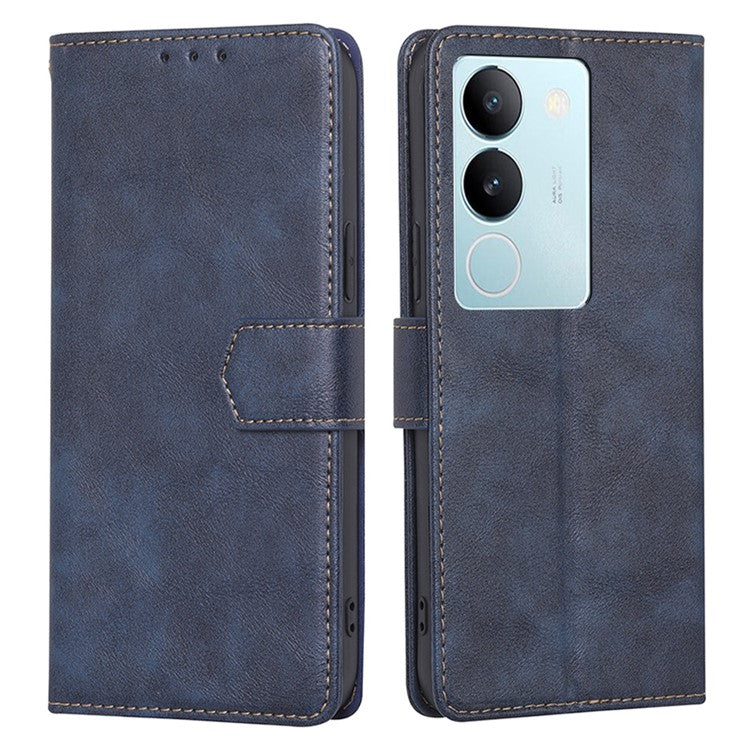 For vivo S17 5G / S17 Pro 5G RFID Blocking PU Leather Wallet Case Cowhide Texture Stand Phone Cover - Blue