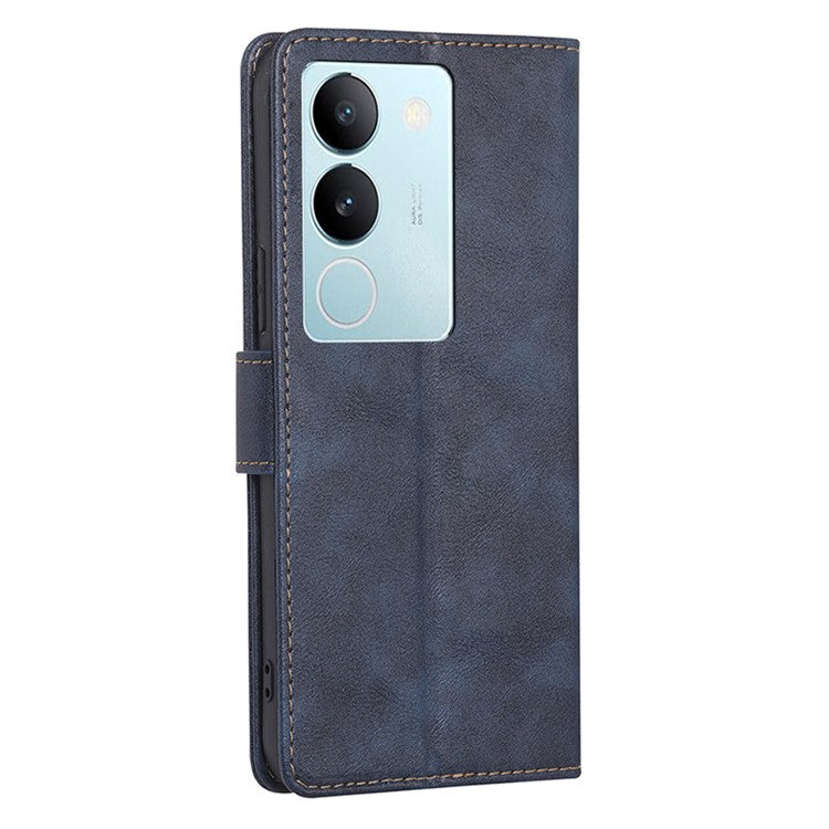 For vivo S17 5G / S17 Pro 5G RFID Blocking PU Leather Wallet Case Cowhide Texture Stand Phone Cover - Blue