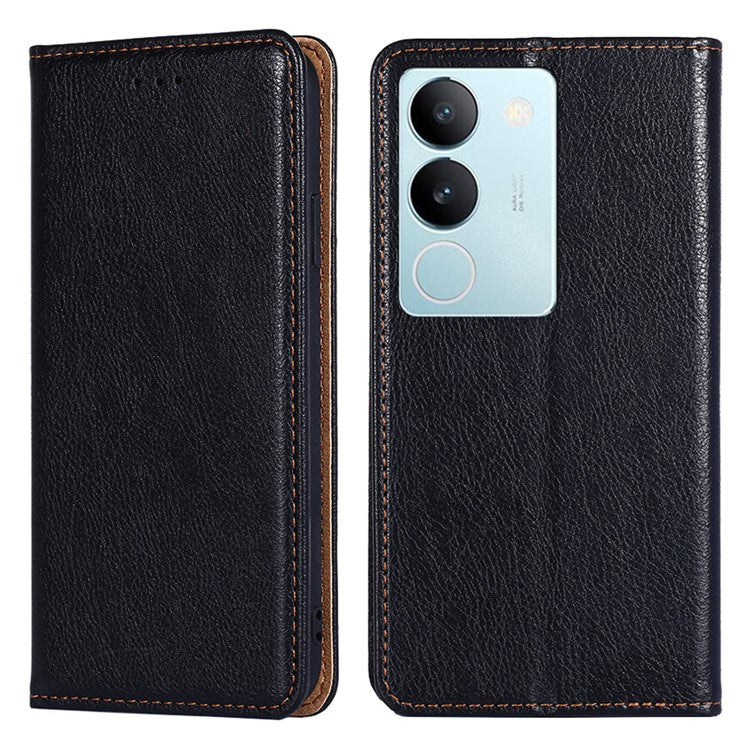 For vivo S17 5G / S17 Pro 5G Supporting Stand Wallet PU Leather Magnetic Phone Case Shell Inner TPU Phone Cover - Black