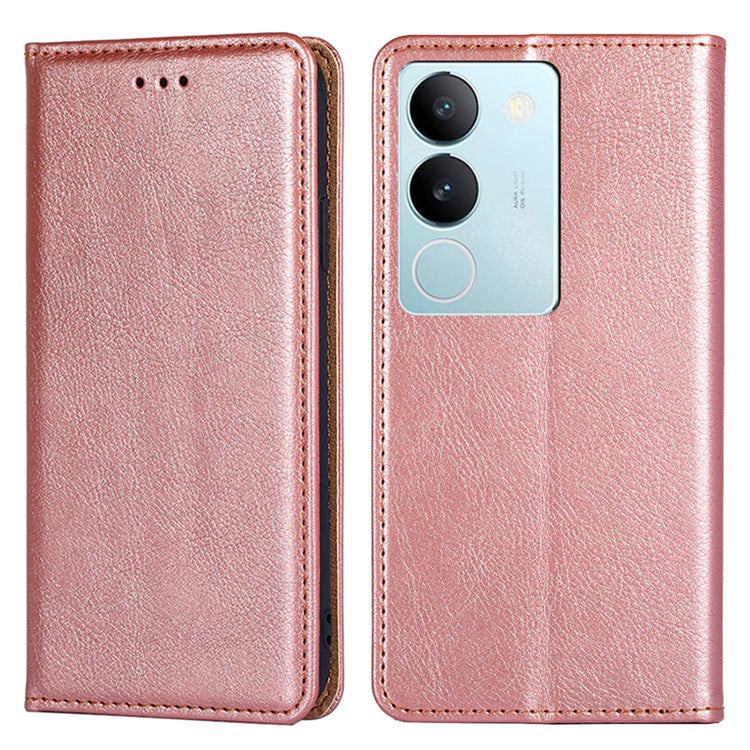 For vivo S17 5G / S17 Pro 5G Supporting Stand Wallet PU Leather Magnetic Phone Case Shell Inner TPU Phone Cover - Rose Gold