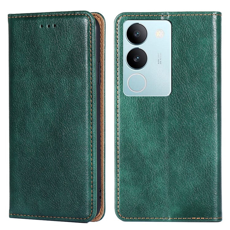 For vivo S17 5G / S17 Pro 5G Supporting Stand Wallet PU Leather Magnetic Phone Case Shell Inner TPU Phone Cover - Green