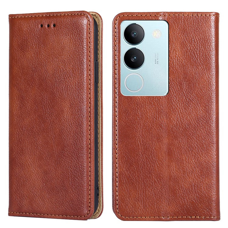 For vivo S17 5G / S17 Pro 5G Supporting Stand Wallet PU Leather Magnetic Phone Case Shell Inner TPU Phone Cover - Brown