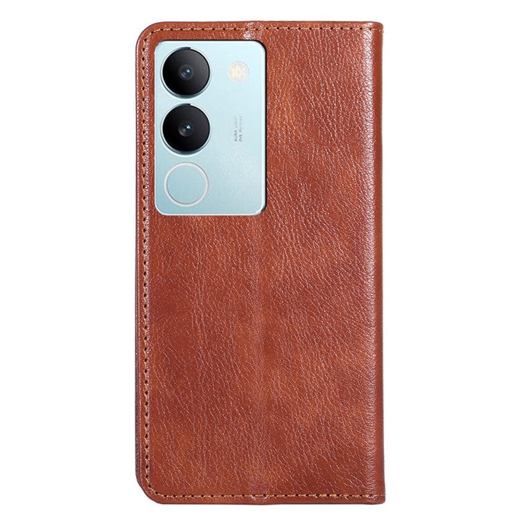 For vivo S17 5G / S17 Pro 5G Supporting Stand Wallet PU Leather Magnetic Phone Case Shell Inner TPU Phone Cover - Brown