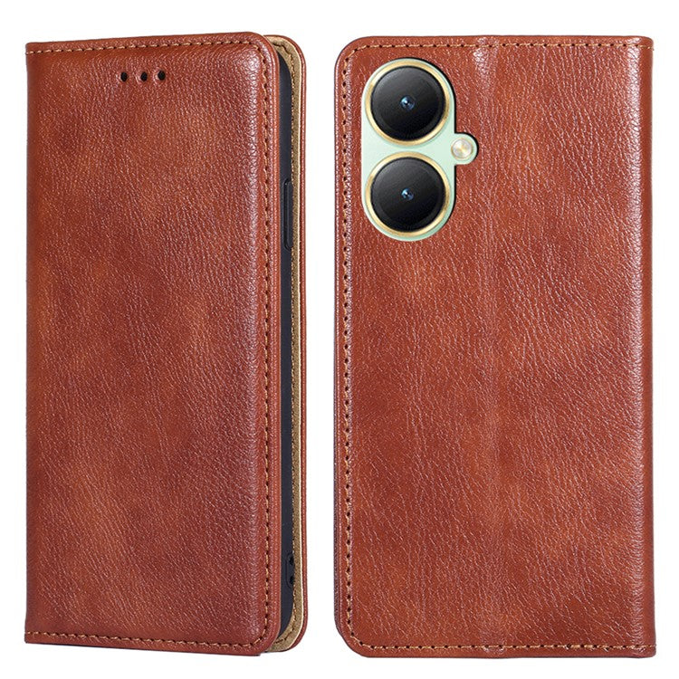 For vivo Y35+ 5G / Y35m+ 5G Wallet PU Leather Phone Shell Cover Magnetic Phone Case with Stand Function - Brown