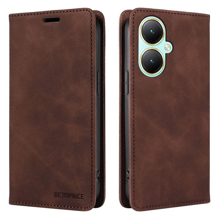 BETOPNICE 003 For vivo Y35m+ 5G / Y35+ 5G PU Leather Flip Cover RFID Blocking Wallet Stand Phone Case - Brown