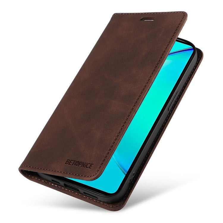 BETOPNICE 003 For vivo Y35m+ 5G / Y35+ 5G PU Leather Flip Cover RFID Blocking Wallet Stand Phone Case - Brown