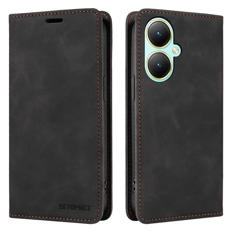 BETOPNICE 003 For vivo Y35m+ 5G / Y35+ 5G PU Leather Flip Cover RFID Blocking Wallet Stand Phone Case - Black