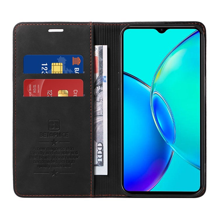 BETOPNICE 003 For vivo Y35m+ 5G / Y35+ 5G PU Leather Flip Cover RFID Blocking Wallet Stand Phone Case - Black