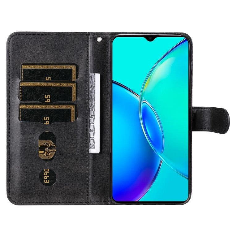 For vivo Y35m+ 5G /  Y35+ 5G PU Leather Zipper Folio Case Calf Texture Wallet Stand Phone Cover - Black