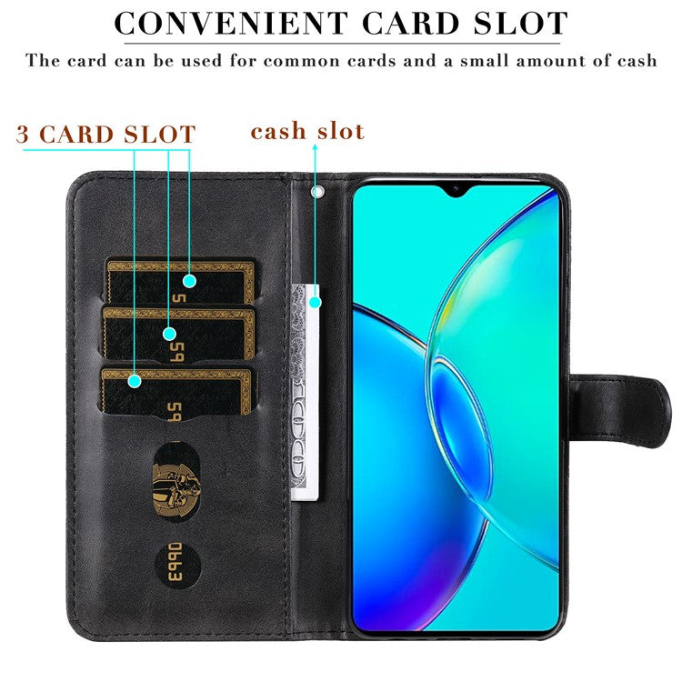 For vivo Y35m+ 5G /  Y35+ 5G PU Leather Zipper Folio Case Calf Texture Wallet Stand Phone Cover - Black