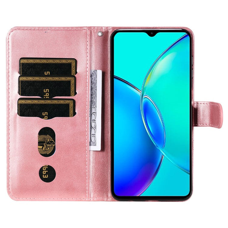 For vivo Y35m+ 5G /  Y35+ 5G PU Leather Zipper Folio Case Calf Texture Wallet Stand Phone Cover - Pink