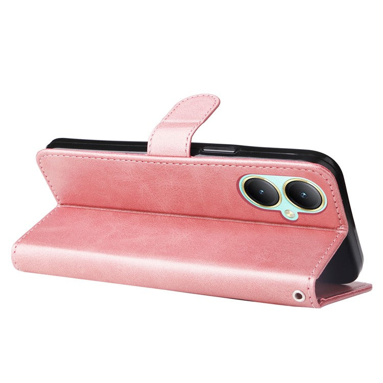 For vivo Y35m+ 5G /  Y35+ 5G PU Leather Zipper Folio Case Calf Texture Wallet Stand Phone Cover - Pink