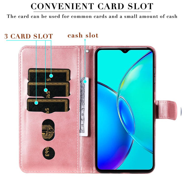 For vivo Y35m+ 5G /  Y35+ 5G PU Leather Zipper Folio Case Calf Texture Wallet Stand Phone Cover - Pink