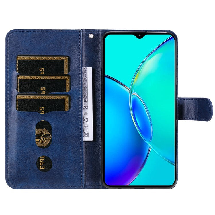 For vivo Y35m+ 5G /  Y35+ 5G PU Leather Zipper Folio Case Calf Texture Wallet Stand Phone Cover - Blue