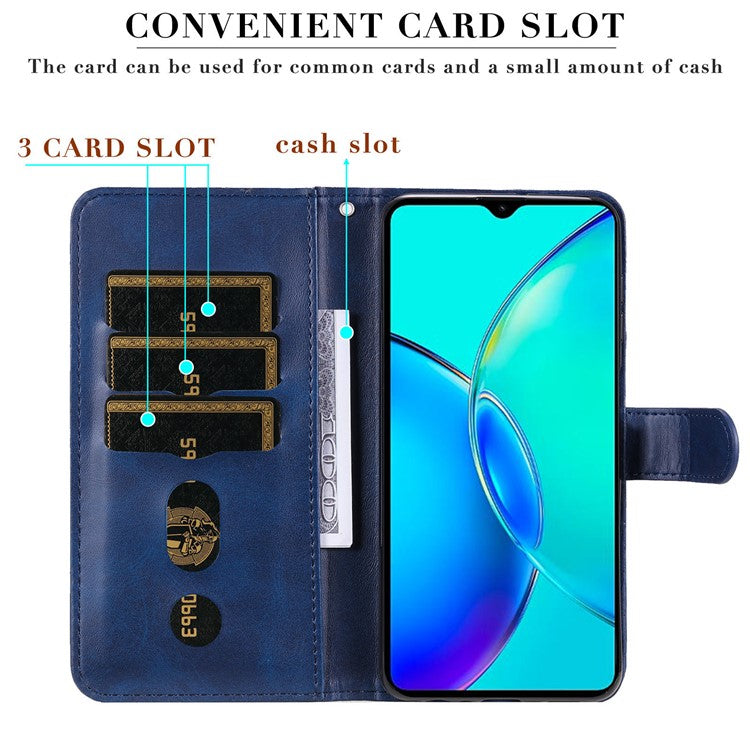 For vivo Y35m+ 5G /  Y35+ 5G PU Leather Zipper Folio Case Calf Texture Wallet Stand Phone Cover - Blue