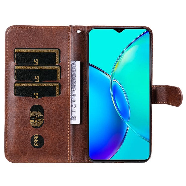 For vivo Y35m+ 5G /  Y35+ 5G PU Leather Zipper Folio Case Calf Texture Wallet Stand Phone Cover - Brown