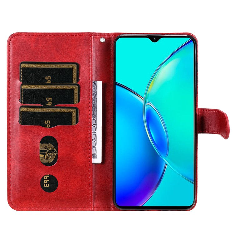 For vivo Y35m+ 5G /  Y35+ 5G PU Leather Zipper Folio Case Calf Texture Wallet Stand Phone Cover - Red