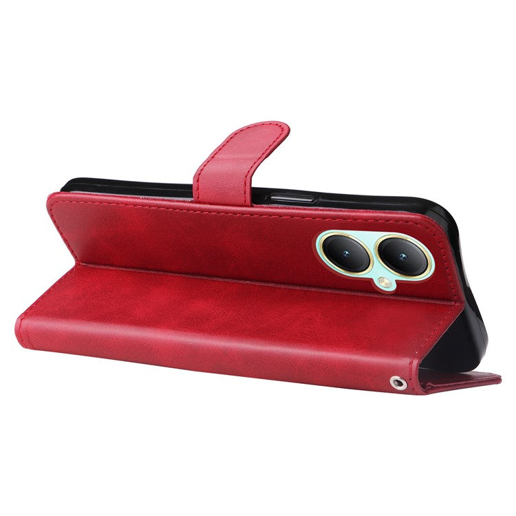 For vivo Y35m+ 5G /  Y35+ 5G PU Leather Zipper Folio Case Calf Texture Wallet Stand Phone Cover - Red