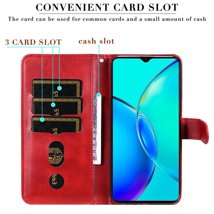 For vivo Y35m+ 5G /  Y35+ 5G PU Leather Zipper Folio Case Calf Texture Wallet Stand Phone Cover - Red