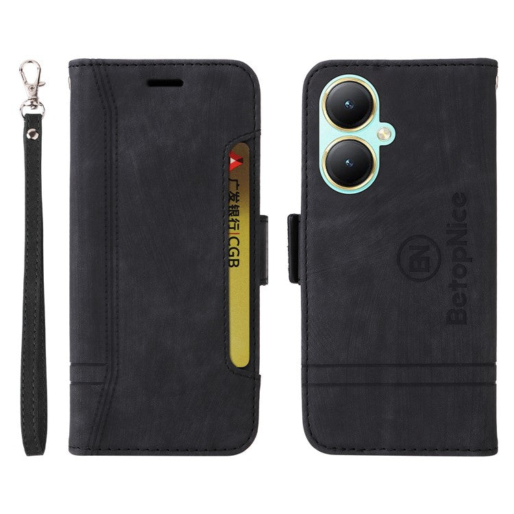 BETOPNICE 001 For vivo Y35m+ 5G / Y35+ 5G Leather Phone Case Shockproof Stand Wallet Cover - Black