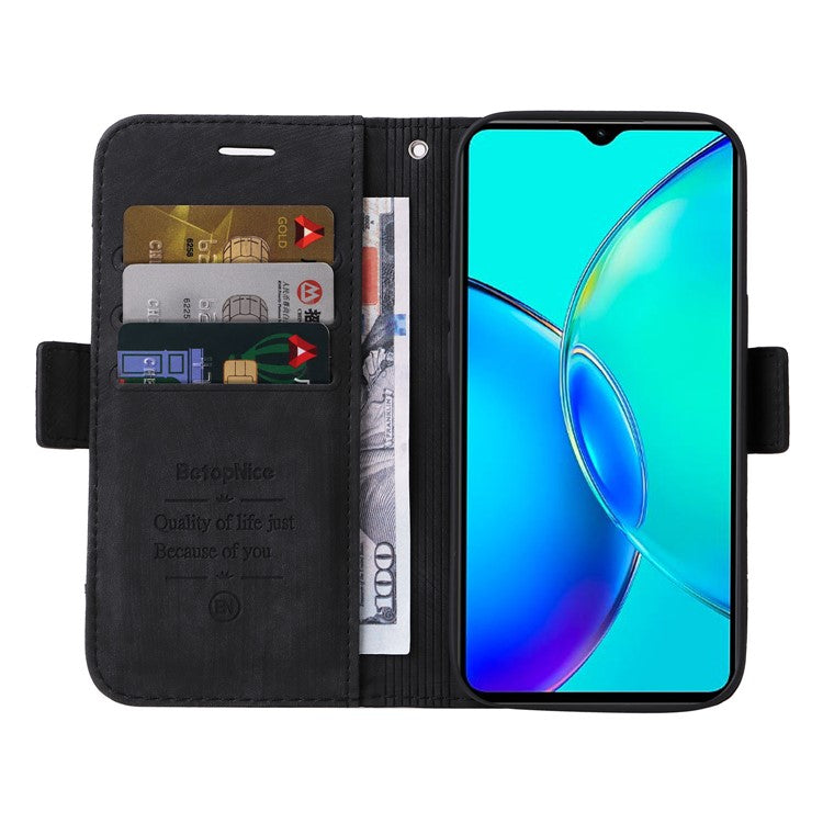 BETOPNICE 001 For vivo Y35m+ 5G / Y35+ 5G Leather Phone Case Shockproof Stand Wallet Cover - Black