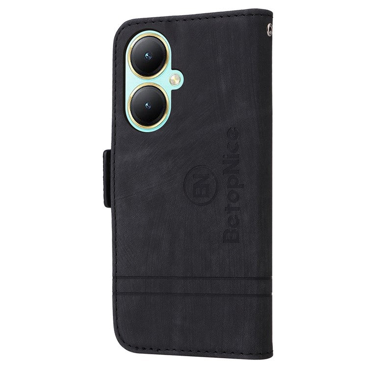 BETOPNICE 001 For vivo Y35m+ 5G / Y35+ 5G Leather Phone Case Shockproof Stand Wallet Cover - Black