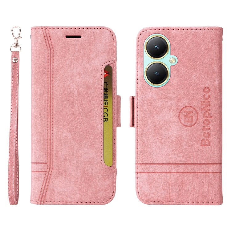 BETOPNICE 001 For vivo Y35m+ 5G / Y35+ 5G Leather Phone Case Shockproof Stand Wallet Cover - Pink