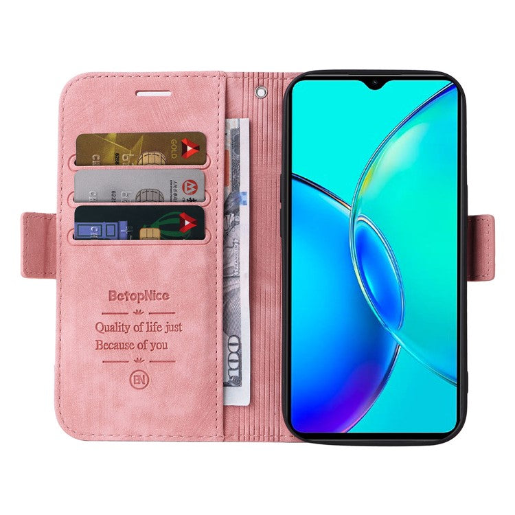 BETOPNICE 001 For vivo Y35m+ 5G / Y35+ 5G Leather Phone Case Shockproof Stand Wallet Cover - Pink