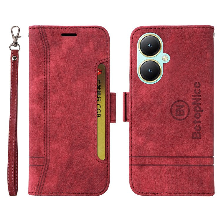 BETOPNICE 001 For vivo Y35m+ 5G / Y35+ 5G Leather Phone Case Shockproof Stand Wallet Cover - Red