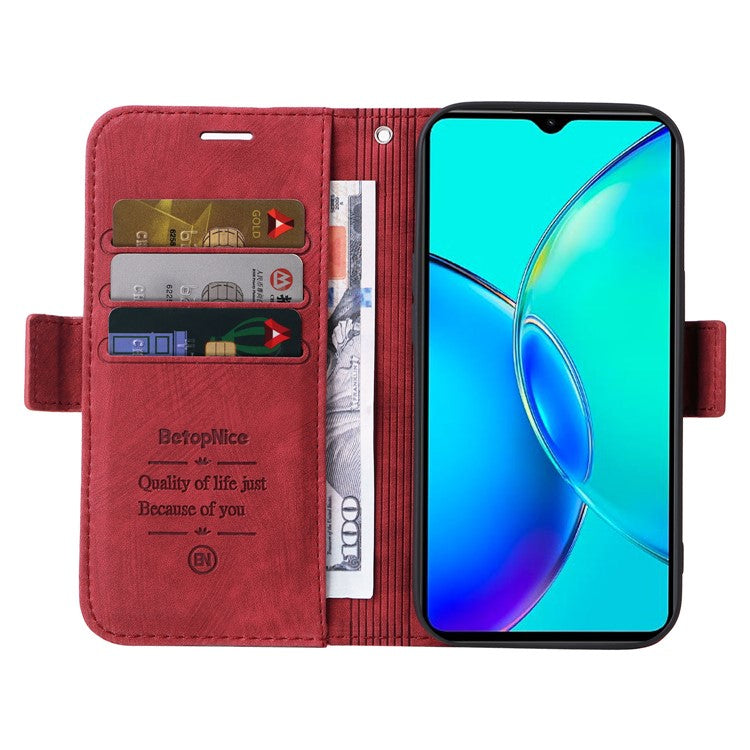 BETOPNICE 001 For vivo Y35m+ 5G / Y35+ 5G Leather Phone Case Shockproof Stand Wallet Cover - Red